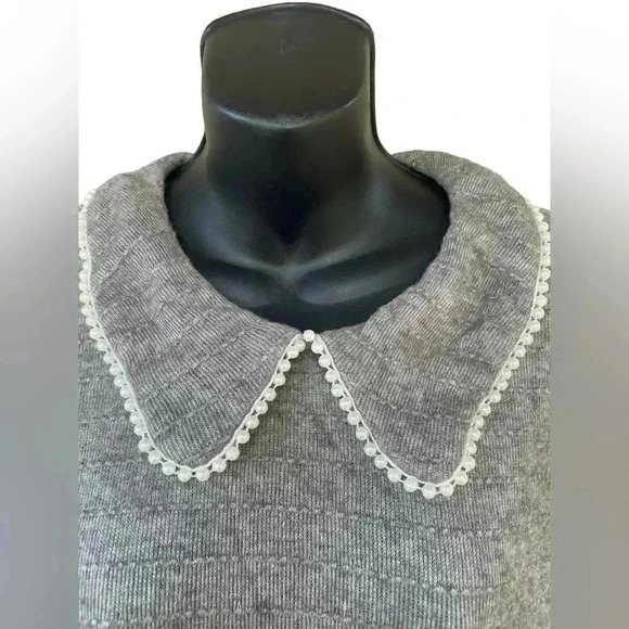 Misia women’s Gray Pearl Collar Elastic Waist Crop Top size XL used like New - Picture 4 of 8